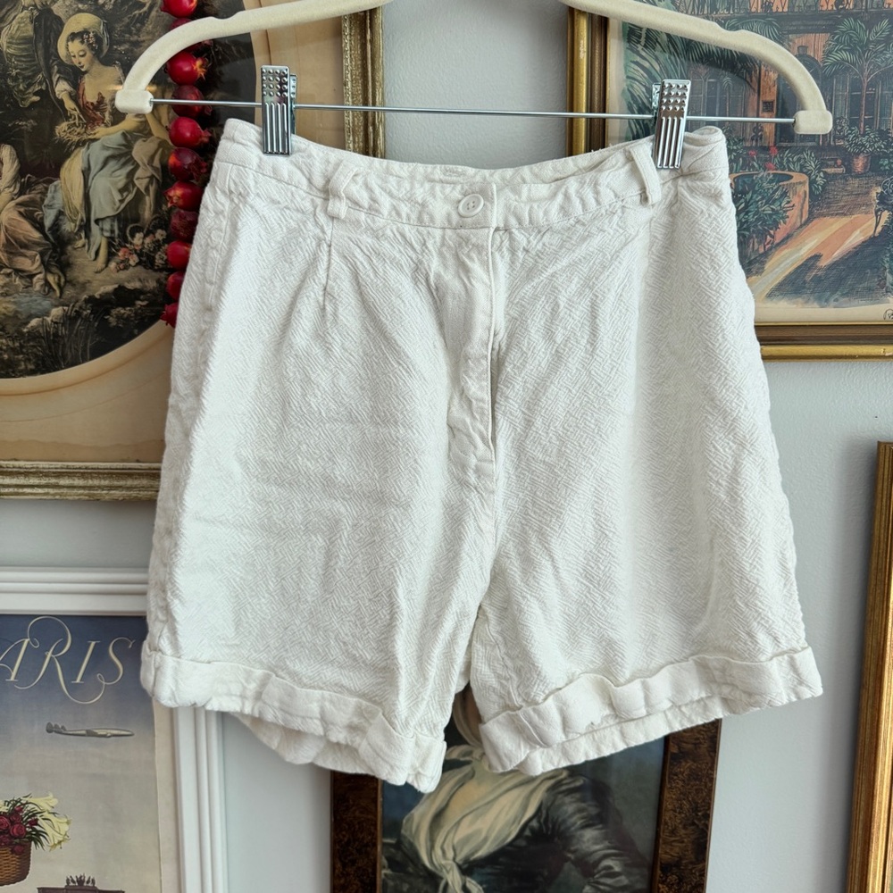 Women's White Textured Shorts
